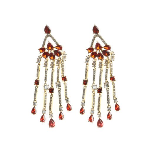 High‑Grade Color Treasure Zircon Long Tassel Earrings — Elegant Banquet & Bride Jewelry