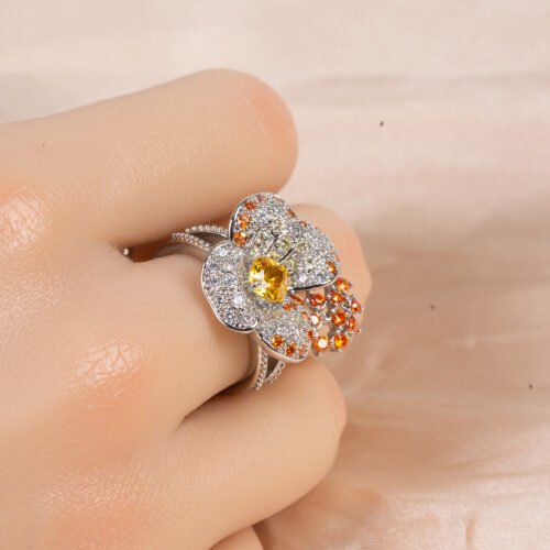Trendy Zircon Flower Ring Niche New Design Elegant Open Ring Women's Jewelry Wholesale