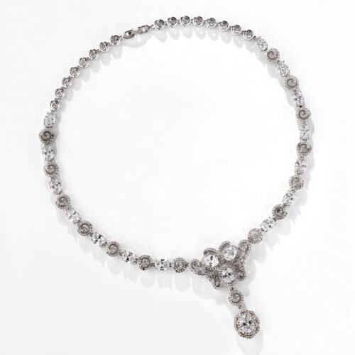 Retro‑Style European & American Bridal Zircon Necklace & Earrings Set — High‑End