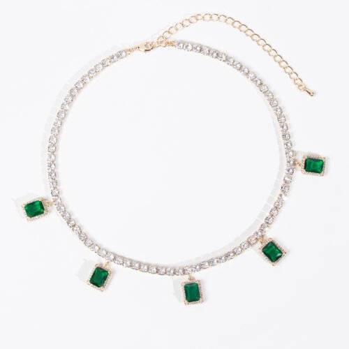 2025 Exaggerated Luxury Zircon Necklace — Light Luxury Adjustable Green, Red & White