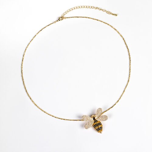 Trendy Bee Zircon Jewelry Set — Ring, Earrings & Necklace with Diamond Bee Pendant