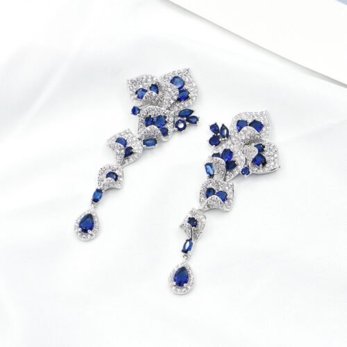 Light Luxury High‑End Zircon Flower Long Drop Earrings — Elegant Statement Jewelry