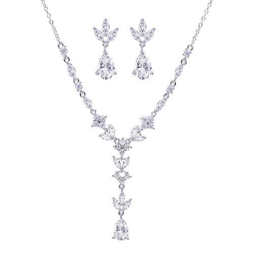 European Zircon Necklace & Earrings Set – Bridal & Wedding Clavicle Chain Jewelry