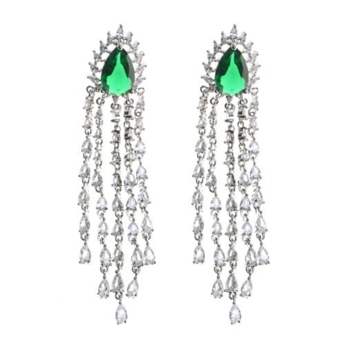925 Sterling Silver Water‑Drop Tassel Zircon Earrings – European & American High‑End Elegant