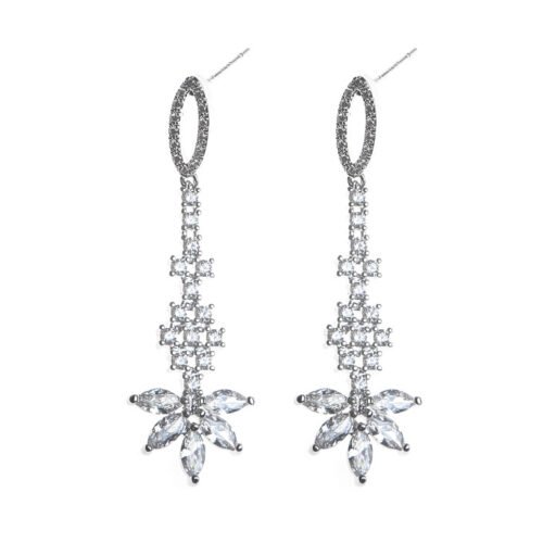 Luxurious Elegant Zircon Leaf & Feather Design Earrings — High‑End Fashion Accessory