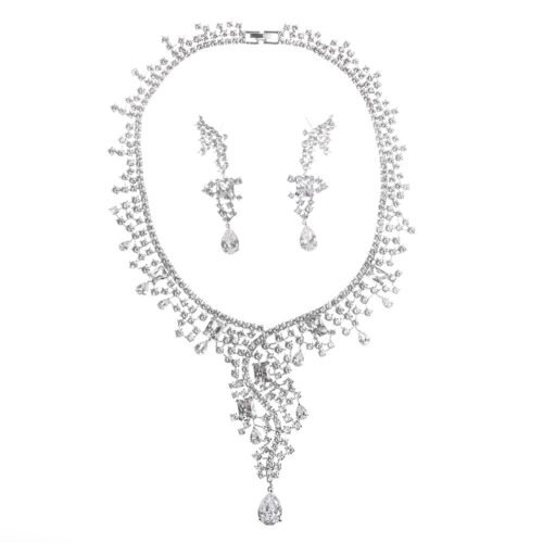 Bridal Crown, Necklace & Earrings 3‑Piece Set — Luxury Zircon Wedding