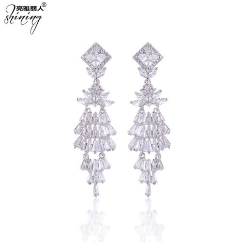 Square Zircon Long Tassel Earrings – Luxury Banquet & Evening Dress