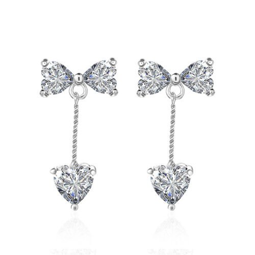 Luxury Love-Bow Zircon Tassel Earrings – European & American High-End Fashion Jewelry