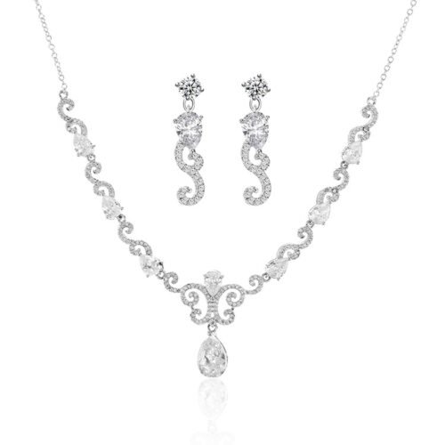 Bridal Zircon Necklace & Earrings Set – European & American High-End Wedding Jewelry