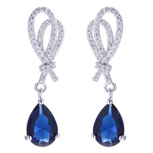 European & American Niche Emerald Water‑Drop Zircon Earrings – Exaggerated High‑End Knotted