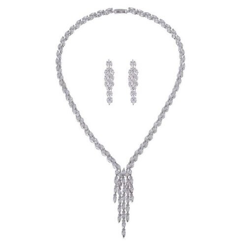 Zircon Tassel Necklace & Earrings Set – European & American Bridal Jewelry
