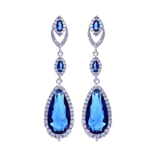 Korean‑Style 925 Silver Water‑Drop Pendant Zircon Earrings – Long Tassel Bridal