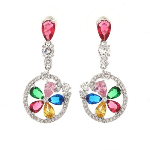 Dazzling Zircon Flower Earrings – S925 Silver Needle Light‑Luxury Jewelry