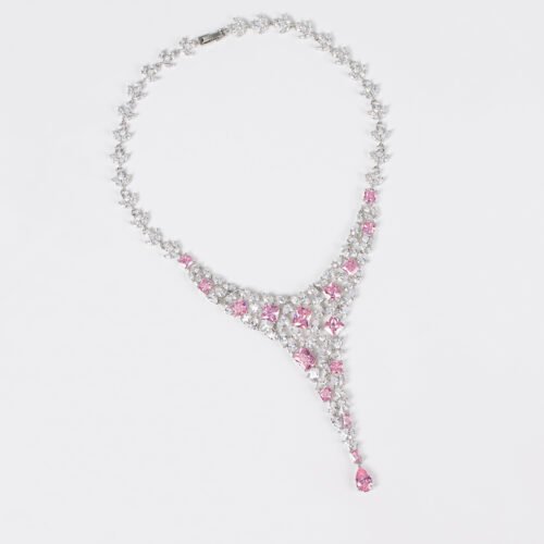 Heavy Industry Design Flash Diamond Luxury Necklace & Earrings Set — Sweet Pink