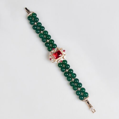 Green Agate & Zircon Beaded Bracelet for Women – Distinctive Luxury All-Match Fashion Jewelry