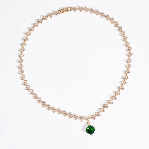 European & American Sapphire‑Blue Square Rhinestone Necklace & Earrings Set