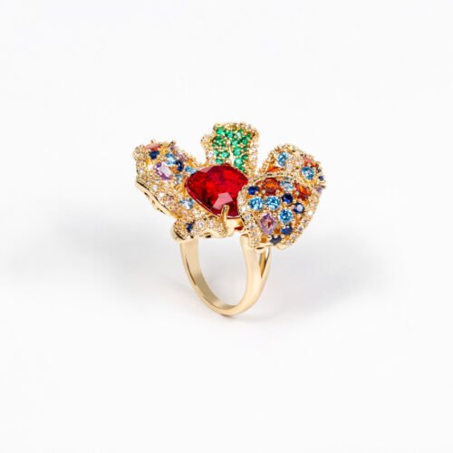 3D Zircon Flower Open Ring – Trendy Adjustable Ladies’ Fashion Jewelry