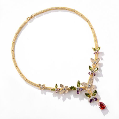 Water Zircon Flower Necklace & Earrings Set – Luxury Evening Jewelry