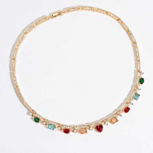 Colorful Zircon Necklace & Earrings Set – Elegant Bridal & Banquet Jewelry