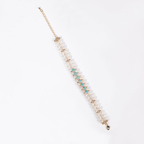 Elegant Blue Turquoise & Double‑Layer Pearl Bracelet – Light‑Luxury High‑End Women’
