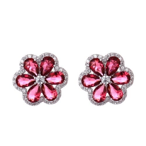 Japanese & Korean Floral Zircon Earrings & Necklace Set – Silver Light Luxury Jewelry