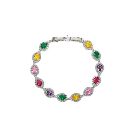 High‑End Colorful Water‑Drop Zircon Bracelet – Elegant European & American Style