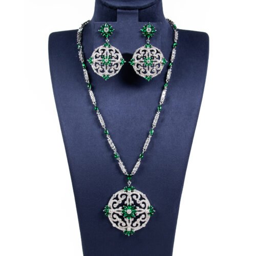 Vintage Bride Zircon Necklace & Earrings Set – Bridal Clavicle Jewelry