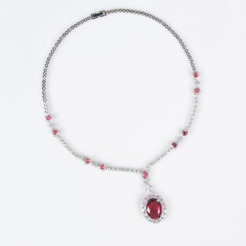 Simulated Ruby & CZ Necklace & Earrings Set – Luxury Bridal & Evening Jewelry