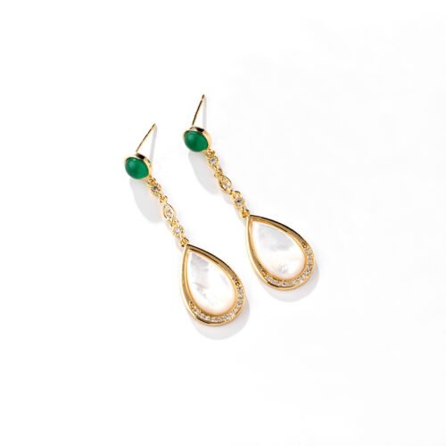 Teardrop Zircon Shell & White Pearl Earrings – Beach & Vacation Drop Earrings for Women