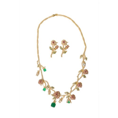 Full Diamond Zircon Flower Bridal Necklace & Earrings Set