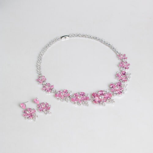 European & American Style Wedding Zircon Necklace & Earrings Set — Elegant Floral Bridal Jewelry
