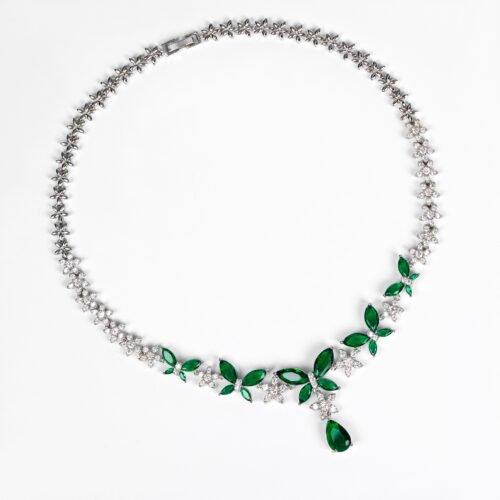 Japanese & Korean Style Zircon Bow Necklace & Earrings Set – Bright Elegant Bridal Jewelry