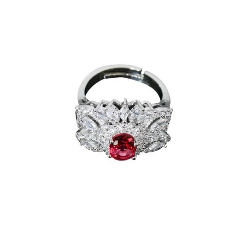 High‑End Cabochon Zircon Flower Ring – Elegant Brushed Finish & Artistic Rattan Floral Design