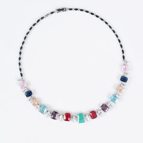 Japanese & Korean Style Women’s Clavicle Necklace Set with Colorful Zircon & Red Earrings
