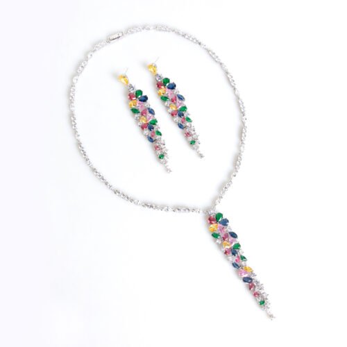 European Tassel Bride Zircon Necklace & Earrings Set – Evening Jewelry