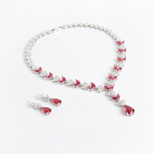 Colorful Water Drop Zircon Necklace & Earrings Set – Elegant Fashion Jewelry