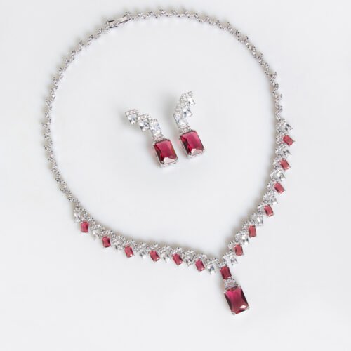 Zircon Square Pendant Necklace & Earrings Set – High‑End Bridal & Fashion Jewelry