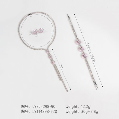 High-End Zircon Camellia Jewelry Set – Elegant Necklace, Bracelet & Earrings