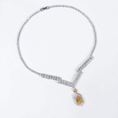 Elegant Gold Zircon Bridal Necklace & Earrings Set – Timeless Gemstone Drop Jewelry