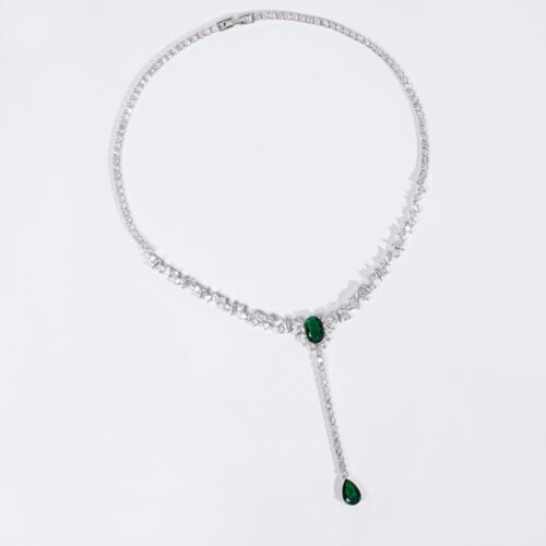 European & American Light‑Luxury Emerald Zircon Water Drop Necklace — Heavy‑Industry Super‑Flash
