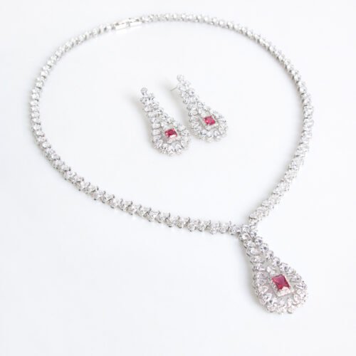 European & American Water Drop Tassel Zircon Necklace & Earrings Set — Luxury Bridal & Evening