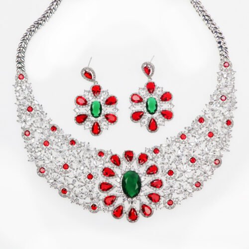 Custom‑Made Zircon Necklace & Earrings Wedding Jewelry Set — Elegant Bridal