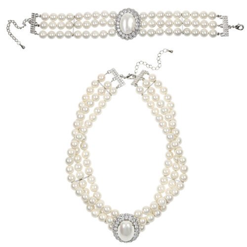 French Retro Style Light Luxury Pearl Necklace & Beaded Bracelet Set — Elegant All‑Match Jewelry