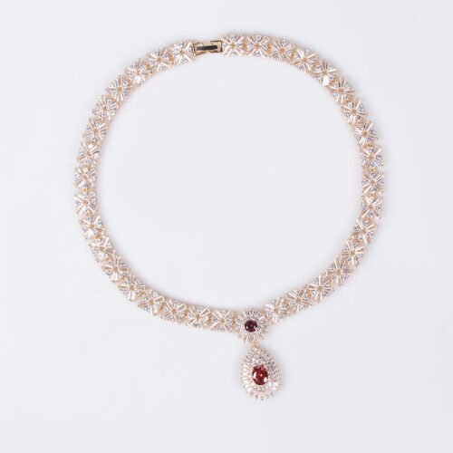 Classic 3a Zircon Water Drop Pendant Necklace Two-Piece Set Ear Clip Earrings Jewelry Bridal Set