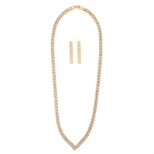 INS Full Diamond Clavicle Chain Necklace & Earrings Set