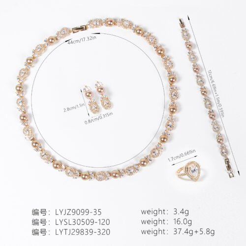 Four‑Piece Bridal Jewelry Set – High‑End Shell Pearl & Zircon