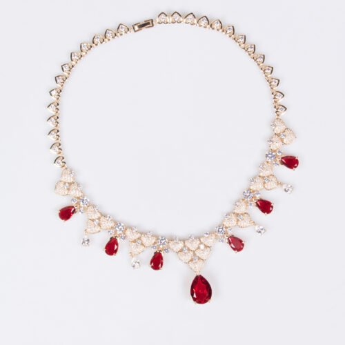 Light Luxury Zircon Flower & Leaf Water Drop Necklace Earrings Set – High-End Clavicle Chain Jewelry