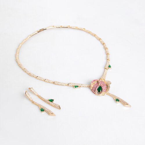 Floral Zircon Necklace & Earrings Set – Simple Bridal & Fashion Jewelry