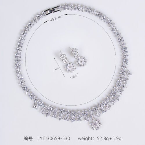 Zircon Flower Necklace & Earrings Set – Light-Luxury Bridal Jewelry