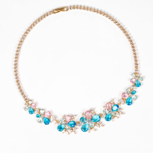 European & American Sparkling Diamond Gardenia Flower Necklace